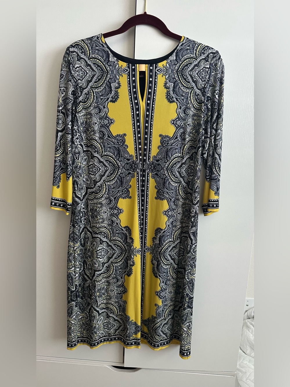 Yellow Paisley-Print Long Sleeve Shift Dress